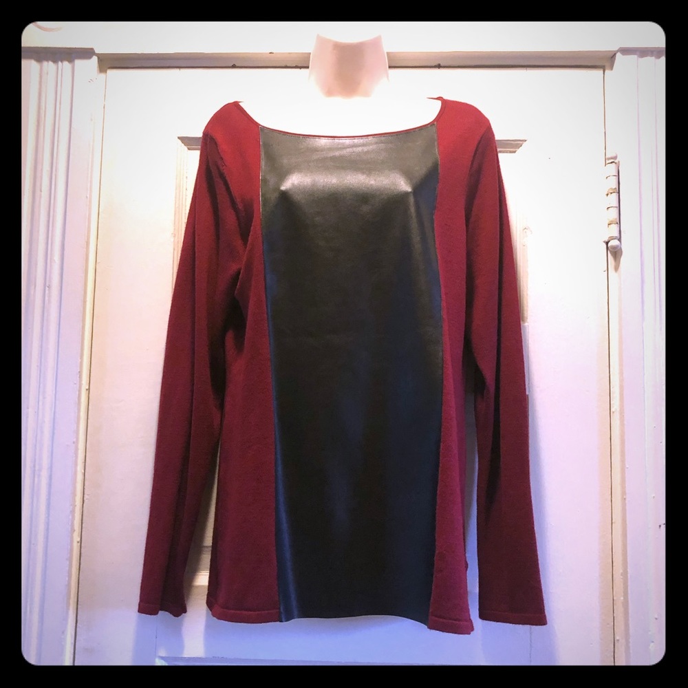 Red Long Sleeve Top with Leather